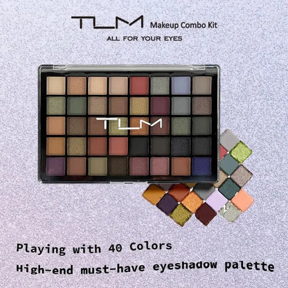 TLM 40 Colors Eye Makeup Nude Eye Shadow Palette Glitter Matte Pigmented Powder Pressed Eyeshadow Cosmetic