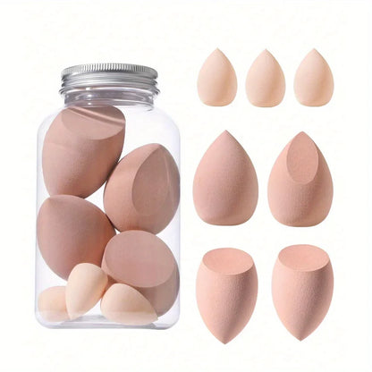 7Pcs Jelly Texture Sponges - Hydrophilic Latex-Free with Portable Jar | Hypoallergenic Makeup Kit for Sensitive Skin All Skins