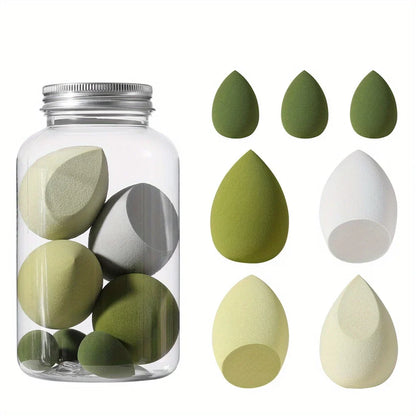 7Pcs Jelly Texture Sponges - Hydrophilic Latex-Free with Portable Jar | Hypoallergenic Makeup Kit for Sensitive Skin All Skins